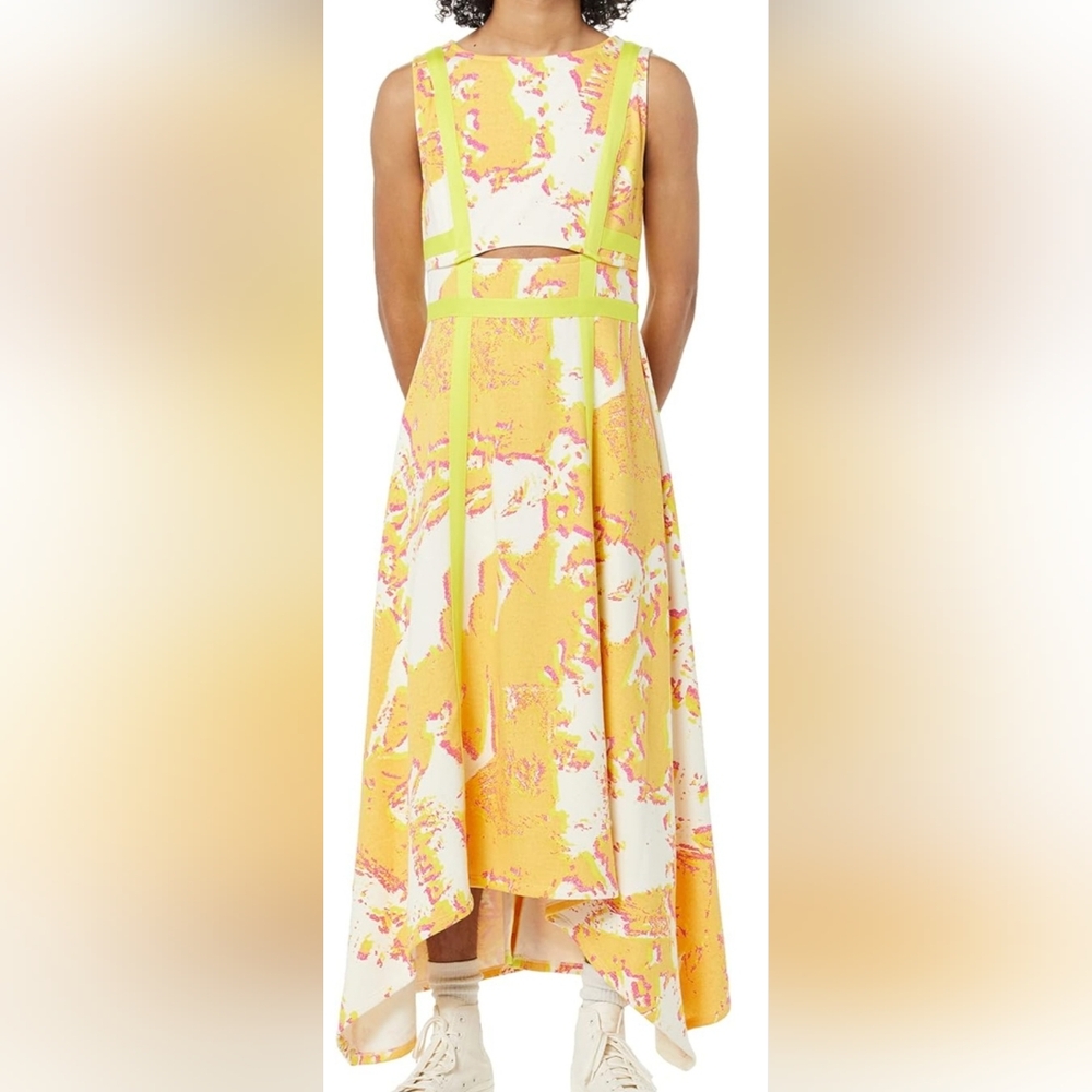 Asymmetrical Yellow and White Dress